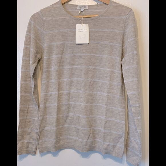 Kinross  super soft, handcrafted 100% cashmere stripe print crew neck sw… - Picture 2 of 6